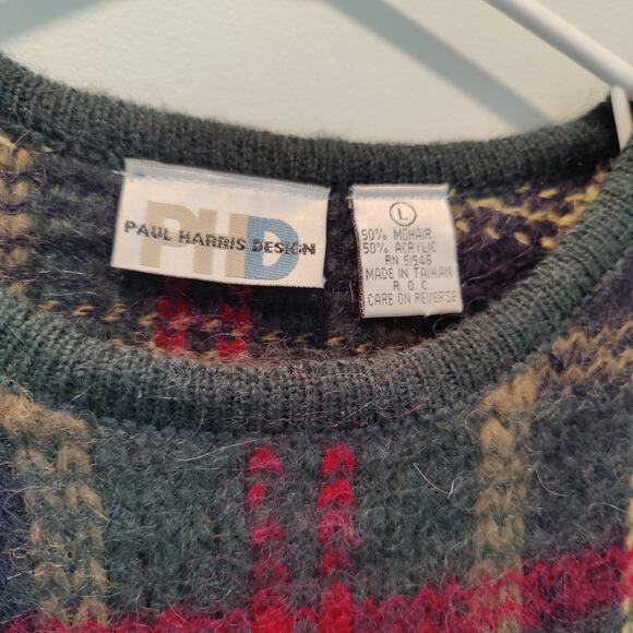 Vintage Paul Harris Designs Sz L Mohair Blend Green Plaid Oversized Sweater - Picture 3 of 6